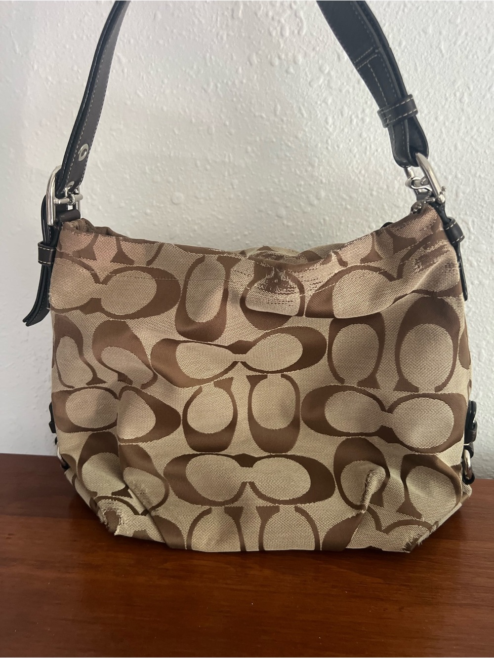 Coach Canvas Shoulder Bag in Brown and Tan - fair condition